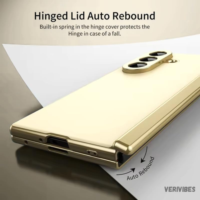 Image of Ultra Hybrid Luxury Leather Case Compatible with Samsung Galaxy Z Fold 7 (2025) 360 Hinge Protection, Slim Shockproof Back Cover, Anti-Scratch Design, Tempered Glass Protection - Golden