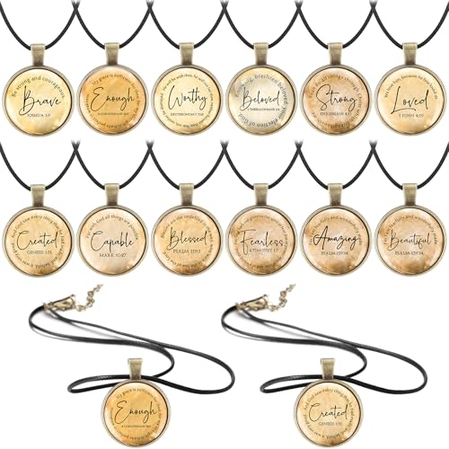 Tondiamo 12 Pcs Christian Necklaces for Women – Inspirational Scripture Pendant Set with Words of Faith, Love & Encouragement – Religious Gifts for Friends, Sisters or Self-Care