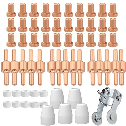 61Pcs PT31 Plasma Cutting Consumables with PT-31 Roller Guide Fit CUT-40 CUT-45 CUT-50D JG-40 LG-40 CT-312 Plasma Cutter Torch Nozzle Electrode Accessories