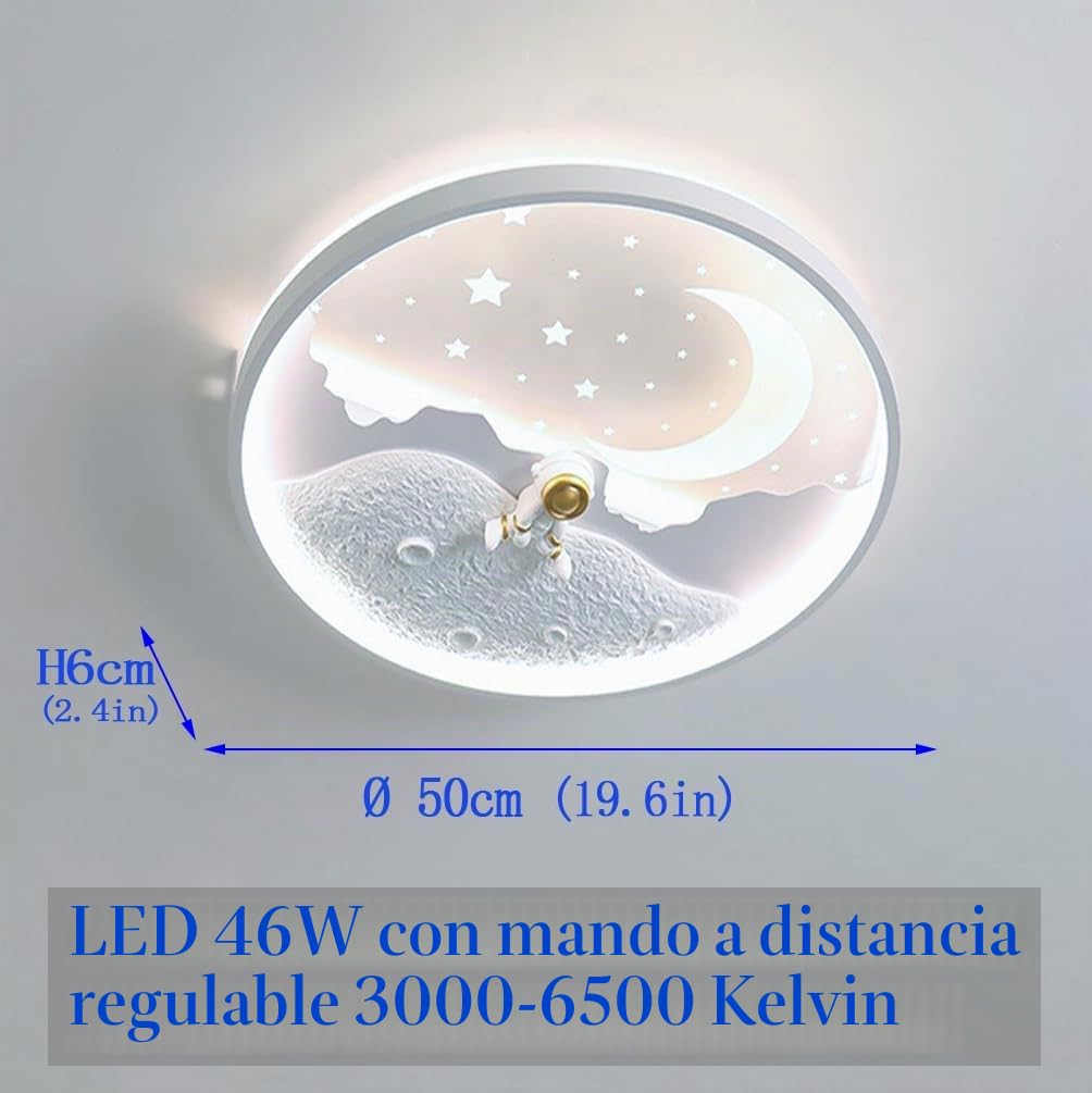 Lampara techo infantil Led Lámpara de Astronauta Galaxia 46W Lámpara de Techo Para Habitación Infantil, Estrellas Iluminación de techo Ø50cm (Modelo C)