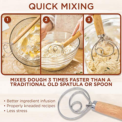 Vovolo 10-Pack Oak Wood Handle Home Danish Dough Whisk 304 Stainless Steel Dough Blender Dough Whisk Bread Mixer Egg Beater Pastry Blender Baking Tools #TOP7