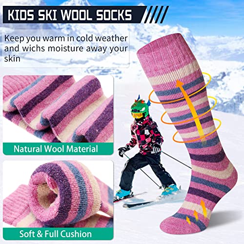 Dosmart Kids Merino Wool Snow Socks,Boys Girls Toddlers Winter Warm Thermal Skiing Snowboarding Skating (2 Pair C,8-12 Years) #TOP1