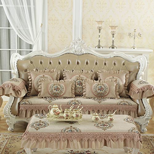 Xslive Vintage Jacquard Sofa Cover With Ruffles And Lace, Luxury Floral Pattern Sectional Couch Covers Soft Cozy Chenille Non Slip Sofa Armrest For Kids Pets,1 Piece/Not All Set (Coffee,12"X24") #TOP10