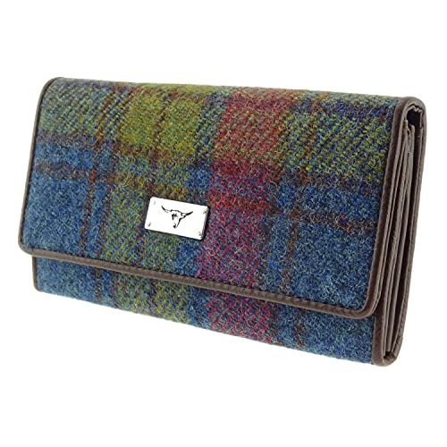 KWH Glen Appin of Scotland Pink Blue Green Tartan Check Harris Tweed Ladies Tiree Flap Over Purse Wallet