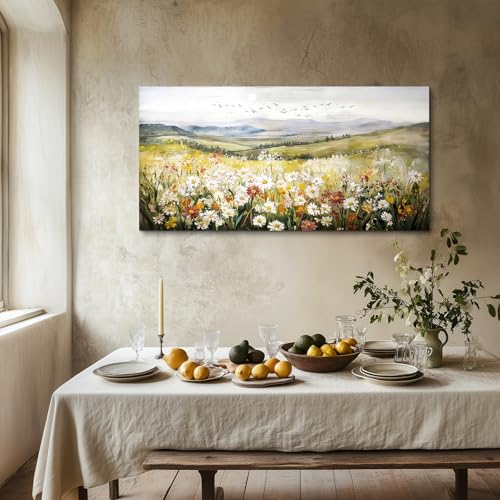 SERIMINO Nature Landscape Wall Art, Mountain Daisy Extra Large Artwork, Wildflower Meadow Rustic Home Decor Art Prints, French Country Aesthetic Paintings Wall Decor Living Room Dining Room 30X60 Inch