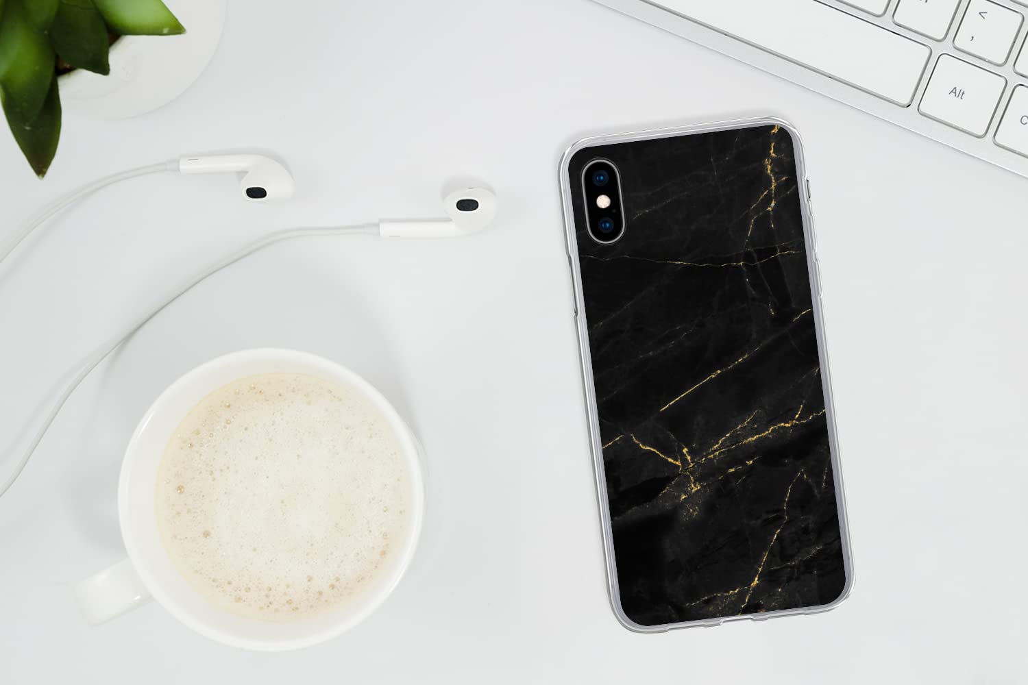 Funda para iPhone XS - Mármol - Negro - Oro - Chic - Aspecto mármol - Diseño - Funda de Silicona/Funda Blanda para teléfono móvil