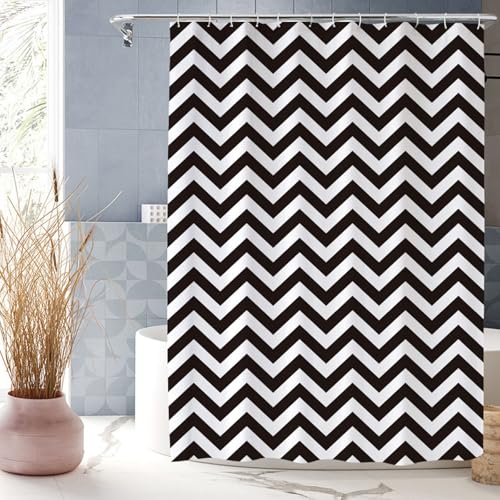 XUEDNGM Anti-Schimmel Duschvorhang Nach Maß 90 x 190 cm Anpassbar, Schimmelresistent, Waschbar, Hochwertig Stoff, mit Haken Wasserdicht Antischimmel Vorhang, Schwarz & weiß