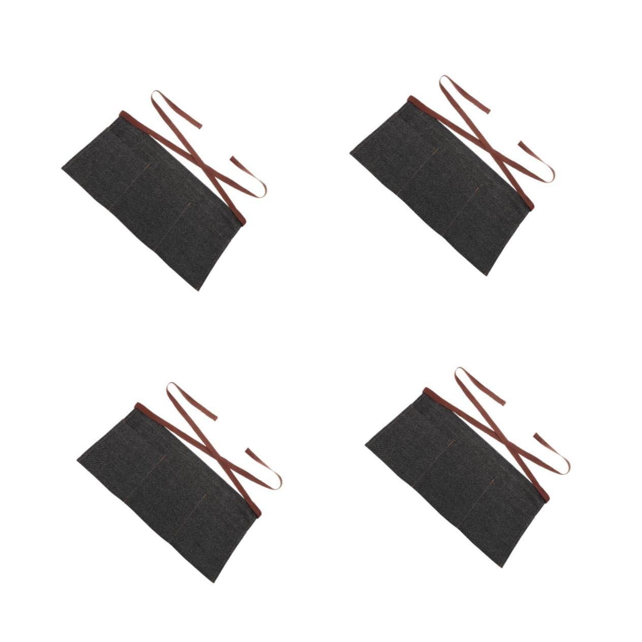 ULTECHNOVO 4 Piezas Delantal de Cintura de Mezclilla Corto con para y Resistente para Restaurantes y Cocinas Negro