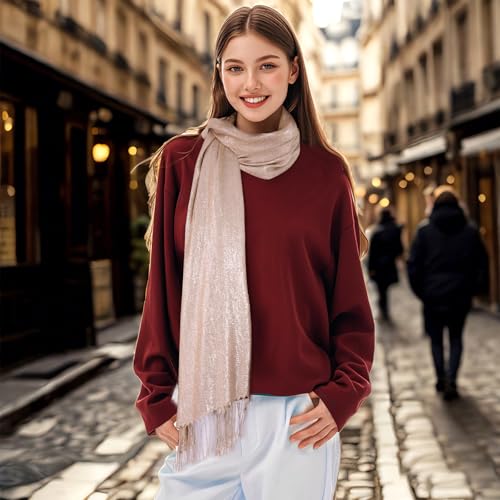 Jmkcoz Women\'s Pashmina Shawls Wraps Scarf for Evening Dresses Bridal Bridesmaid Wedding Winter Large Warm Soft Silky Scarves (Champagne) - Thumbnail 6
