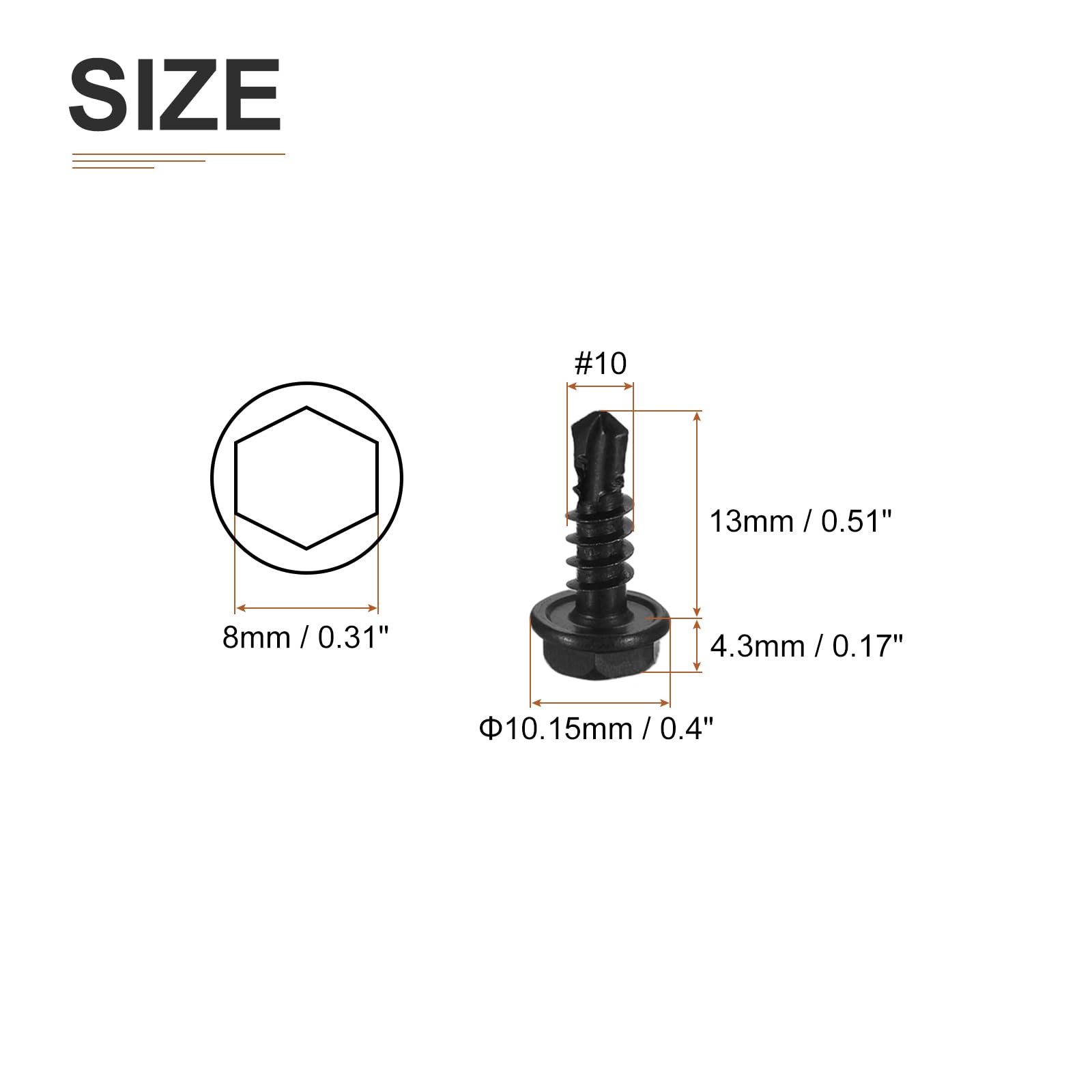 DTGN #10x1/2" Hex Washer Head Self Drilling Screws, 100Pack, Good for Machine, 410 Stainless Steel Black Oxide - Image 2