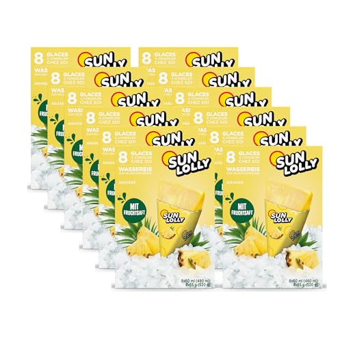 Sun Lolly Wassereis Ananas 12er Vorratspack | Mit Fruchtsaft | Zum Selbsteinfrieren | Ohne künstliche Aromen | Frei von Süßungsmittel | Laktosefrei | Glutenfrei | 12 x 480ml