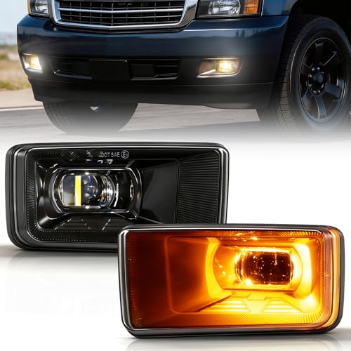 Image of Auxbeam 60W LED fog lights Lamps with DRL, Bumper Fog Lights for Chevy Silverado 2008-2014 Suburban Tahoe 2007-2015 Avalanche 2007-2013 GMC Sierra Yukon, Dot Approved, IP67 Waterproof, Black, Pair