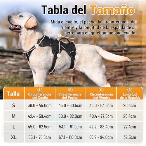 rabbitgoo Arnes Antitirones Perro Grande Mediano Ajustable con Manija de Espalda, Chaleco Acolchado Arnés para Perro Coche Lineas Reflecantes Paseo Fácil para Entrenamiento Tamaño M Negro - imagen 2