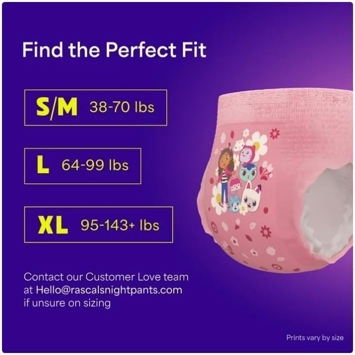 Rascals + Friends Night Pants, Absorbent Girls Nighttime Bedwetting Underwear ~ (S/M, 44, Count)