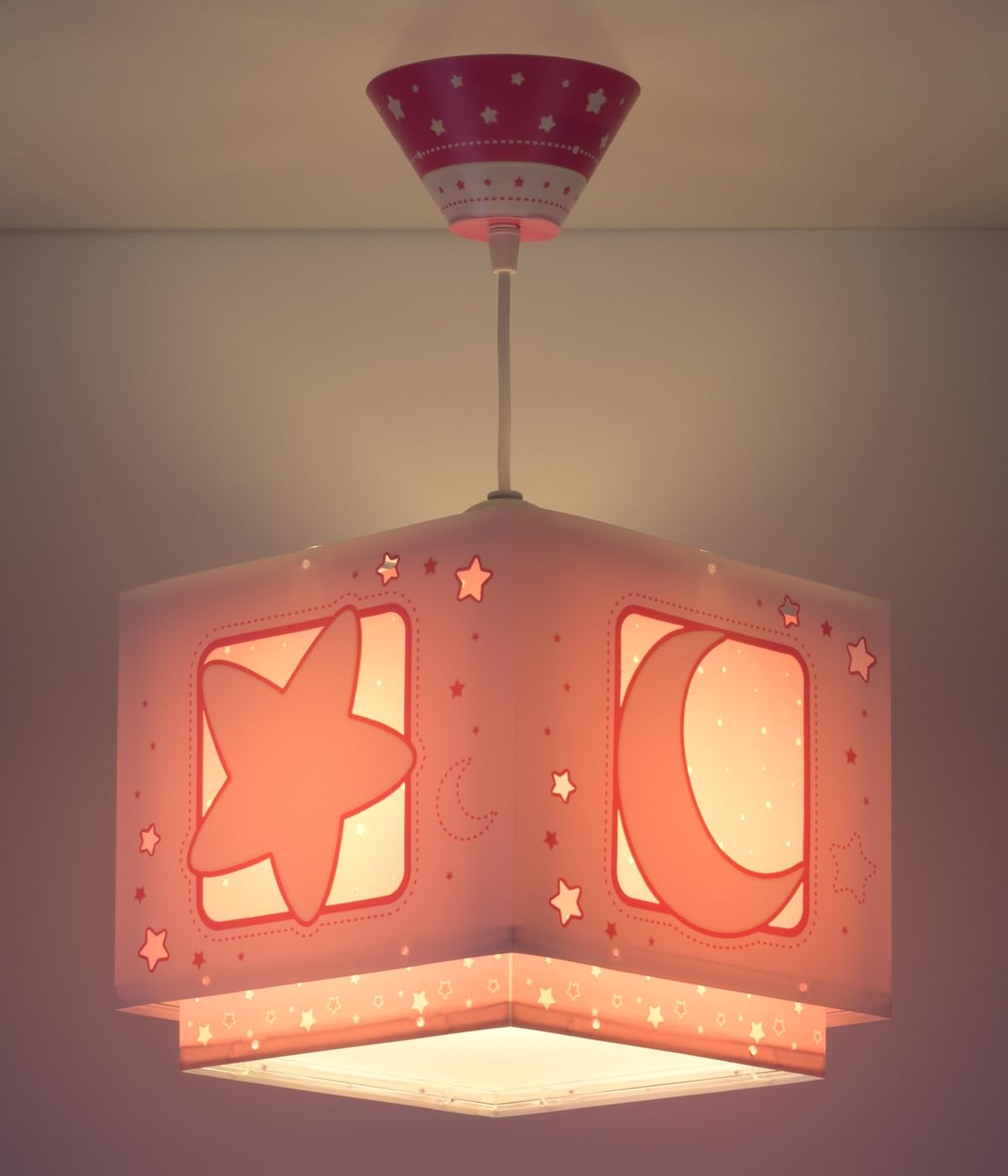 Dalber Lustre Chambre Lampe Suspension Plafonnier Pour Enfants, Moonlight lune et étoiles Rose, 63232MS, E27