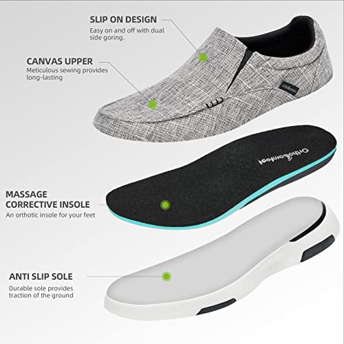 Orthocomfoot Mens Casual Shoes,Arch Support Sneakers For Plantar Fasciitis And Ankle Pain,Heel And Foot Pain Relief Boat Shoes Light Grey Size 9 #TOP4