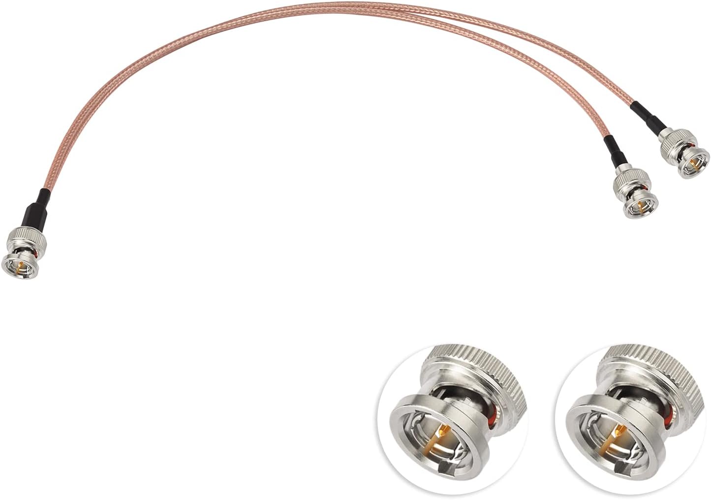 BNC Coax Splitter 75 Ohm - Dual Male SDI Video Cable (30cm, 12 inches) for Cameras, DVR, Recorder