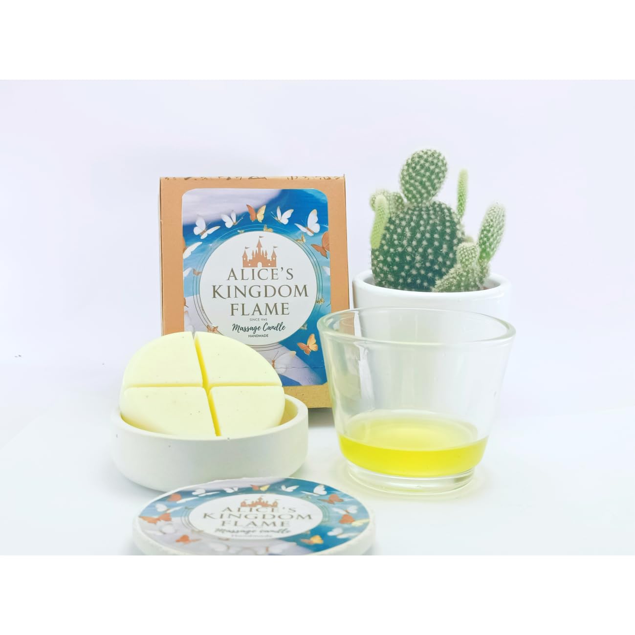 Alice's Kingdom Flame Massage Wax (Cera de Masaje candle) -Coconut & Citrus, Vanilla, Passion Fruit, Deep Seduction, 40g + 5ml Aceite de Almendra (Coco & Citrus)
