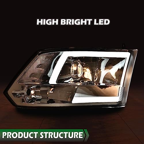Image of GRAND ORANGE LED Headlights Assembly, Compatible with Dodge Ram 1500 2500 3500 2009-2012 Left Driver & Right Passenger Side Clear Lens Chrome Housing Clear Reflector