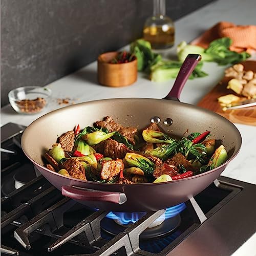 Circulon Symmetry Hard Anodized Nonstick Wok / Stir Fry Pan With Helper Handle - 14 Inch, Red #TOP4