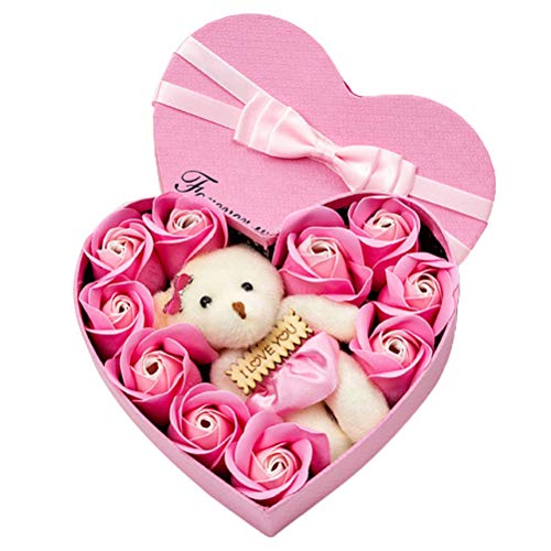 ARTOCT Caja de Regalo de Flor de Rosa de jabón, Caja de Regalo de Flores de jabón en Forma de corazón Realista, Regalo de Festival de Ramos de Rosas para Aniversario, cumpleaños, Boda