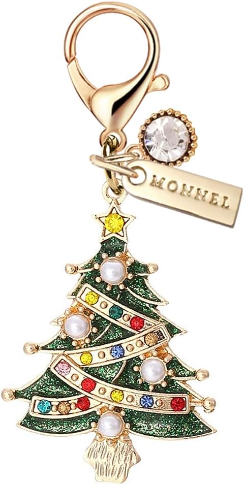 MC695 Little Crystal Christmas Tree Lobster Clasp Charm for Women with Velvet Bag (Green,1 Piece)