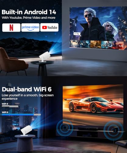 Magcubic Mini Beamer 4K Unterstützt Android 14, Smart Projector 5G WiFi 6 BT 5.4, Mini Projektor Full HD 1080P Unterstützt 200ANSI 8000L Auto Horizontal Trapezoid Correction (weiß)