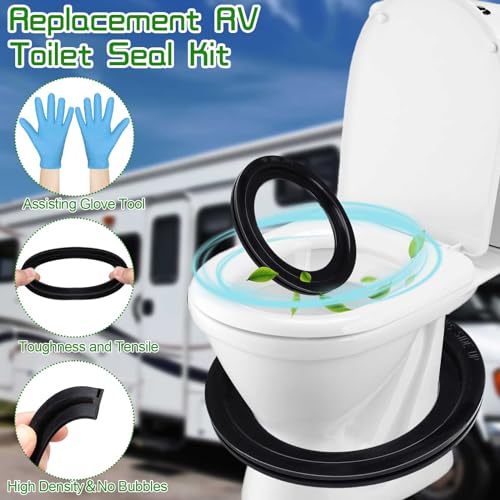 Image of 6Pcs RV Toilet Seal Kit Include 2 Flush Ball Gaskets＆4 Gloves,Flush Ball Seal Replacement 385311658 for Dometic 300 /310 /320, Leakproof Toilet Seals Parts, RV Camping Trailer Accessories