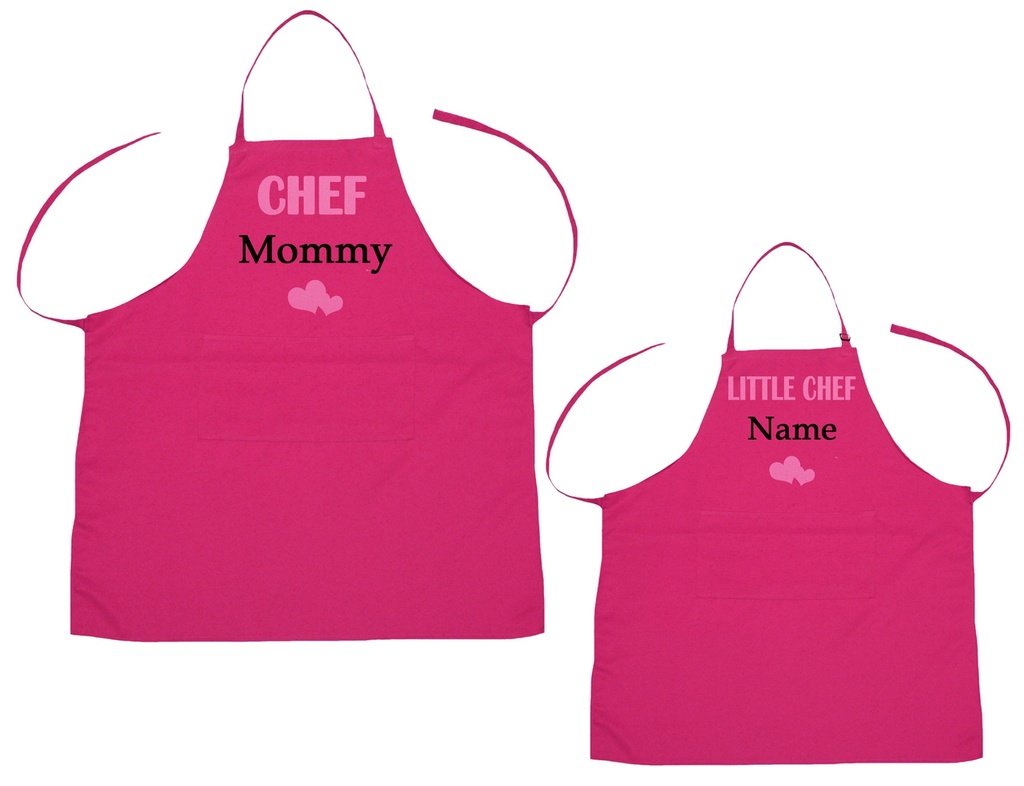 Tablier de cuisine mère et enfant personnalisé en rose vif : une idée cadeau familiale unique