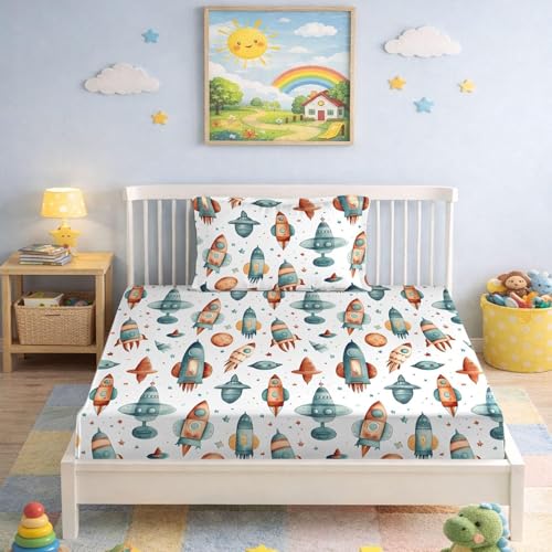 Image of Glace Cotton Single Bedsheet with 1 Pillow Cover | Soft, Durable, Lightweight & Skin-Friendly Fabric| Suitable for Single /Diwan Bed Size 4x6 feet (48x72 Inch) Rocket