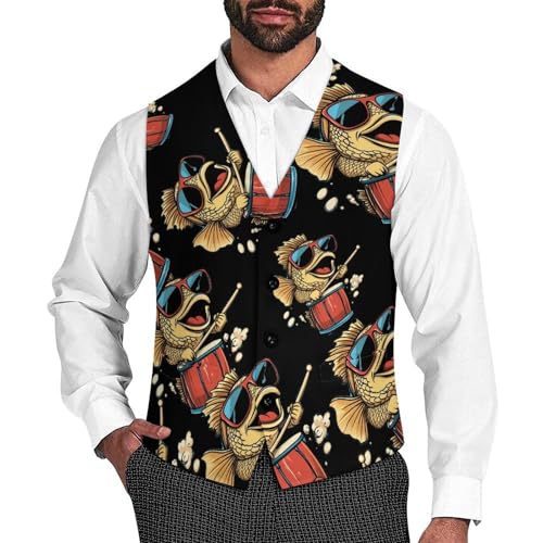 Bassfish Red Drum Men's Suit Vests Business Formal Dress Vest V-Neck Waistcoat for Wedding Casual