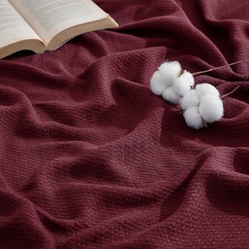 Image of Bedsure 100% Cotton Blanket, Herringbone Weave, Throw XL, Red