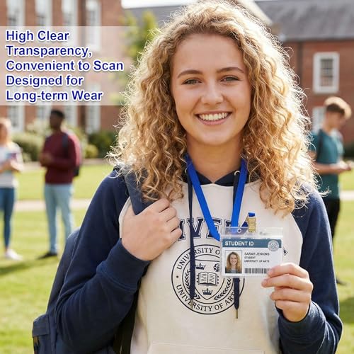 Image of Marspark 200 Sets 4 inchx3 inch Name Badge Holder with Lanyard Bulk, Blue | Waterproof Reusable Plastic with Clip, ID Badges Business School Conference Use, Lanyard Strap for Employees Students Events