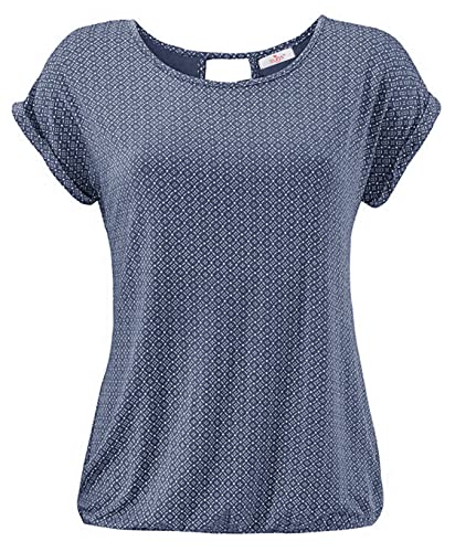ELFIN Damen T-Shirt Kurzarm Blusen Shirt mit Allover-Minimal Print Lose Stretch Basic Tee