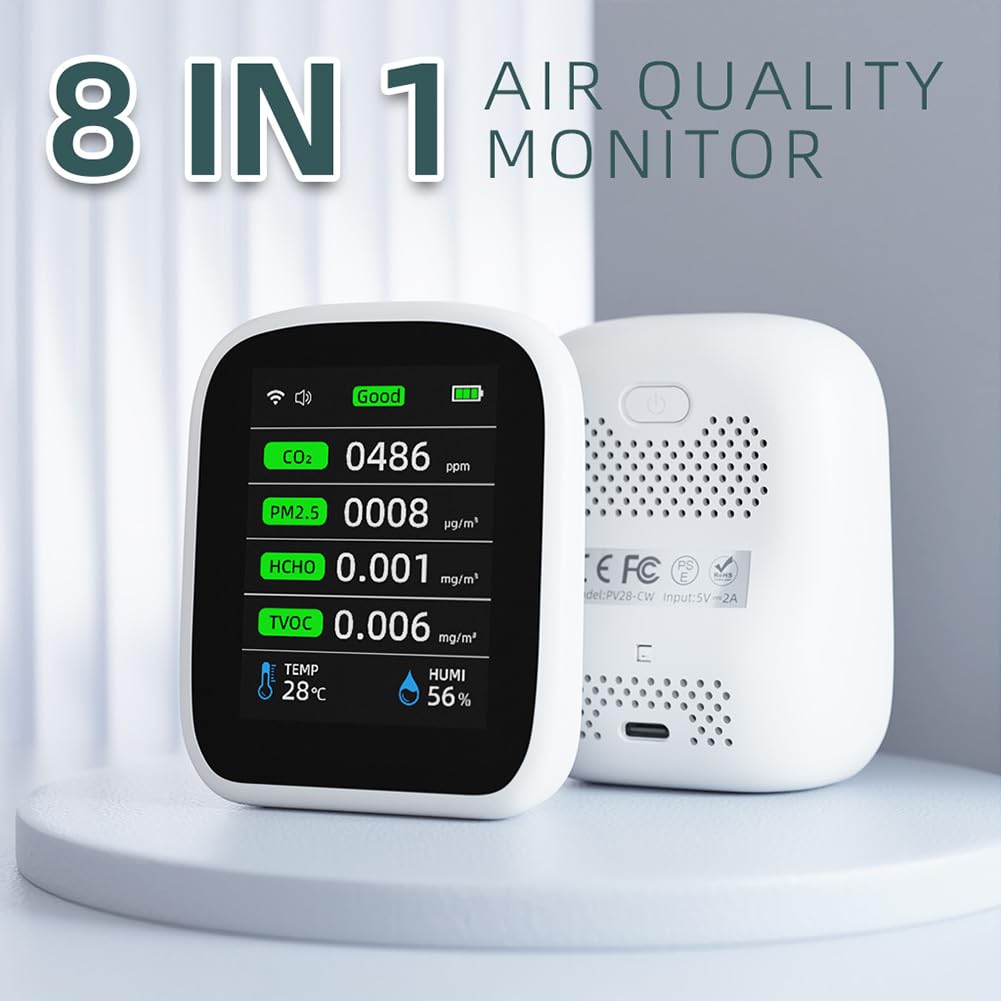 Détecteur de 8 en 1, compteur de qualité de l'air intérieur, détecteur de WiFi moniteur de qualité de l'air pour Tuya App