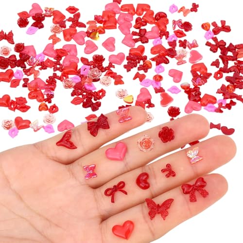 210 pcs mini figurines résine Saint-Valentin, cœurs roses lèvres rouges