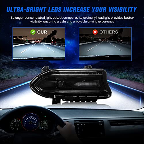 Gubebaili Rgb Led Headlight Assembly For 2015-2020 Dodge Charger, Factory Halogen Lamps (Not Fit Factory Xenon) Clear Lens #TOP3