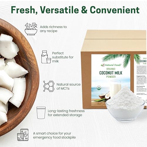 Image of Z Natural Foods Organic Coconut Milk Powder - All-Natural Vegan Dairy-Free Alternative with MCTs - Unsweetened Coconut Creamer for Coffee & Smoothies - Gluten-Free, Non-GMO, 33 lbs