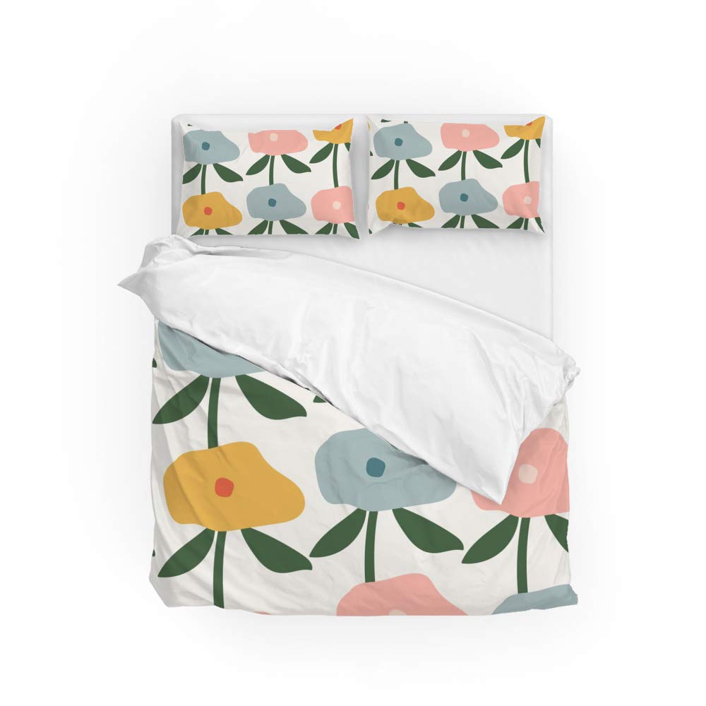 Parure de lit en polyester ultra doux aux motifs de fleurs multicolores
