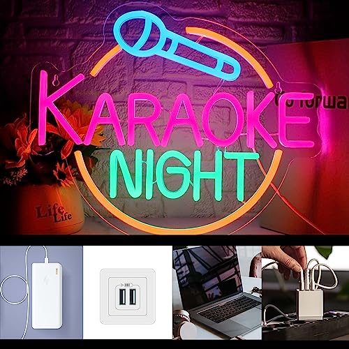 Image of Dracey Karaoke Night Neon Sign, Led Karaoke Bar Neon Signs for Wall Decor,Karaoke Open Wall lights, USB Powered for Game Room Man Cave Bar Pub Party Birthday Gift(15.1 * 12.5in)