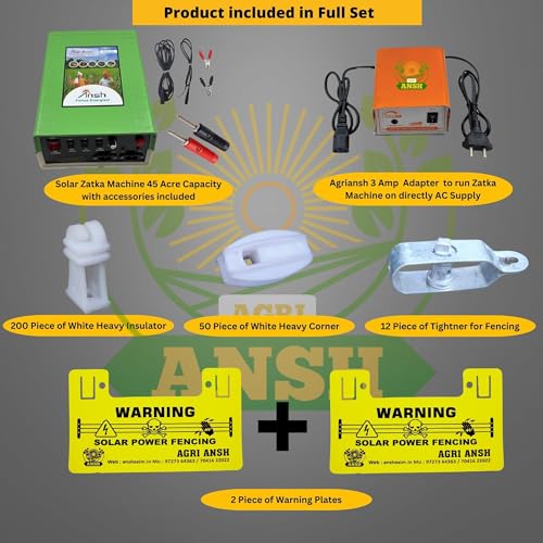 Image of Agriansh 15KV Jhatka Machine Full Kit Solar Zatka for 150 Bigha (60 Acres) | AC-DC Adapter, Heavy Insulators, Tighteners & Danger Boards | Fully Automactic Zatka Machine Kit