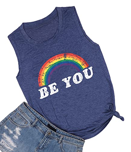 Be You Gay Pride Tank Top Womens Lgbt Rainbow Graphic Tee Summer Casual Letter Print Sleeveless Shirt #TOP5