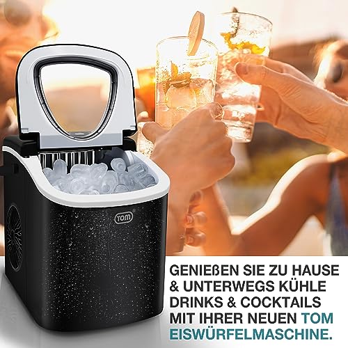 Foto von TOM Eiswürfelmaschine – 9 Eiswürfel in 6-8 min – 12 kg/24 h – 2 Würfelgrößen – Ice maker Eiswürfelmacher mit 1,3 l Wassertank – LED-Display – Inkl. Zubehör & Eiszange als Geschenk – Eiswürfelmaschine