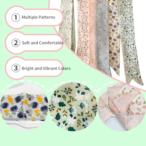 Purse Scarf for Handbags, 6 PCS Summer Head Scarf Hair Neck Scarves for Women, Flower Pattern Headscarf, Head Scarf for Womens Hair, Handbag Handle Accessory3