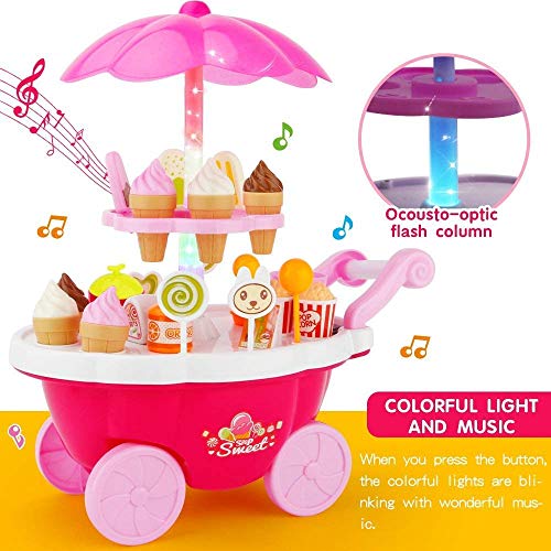 Image of LONGMIRE Plastic 42 Pcs Big Size Kitchen Playset | Musical & Light Kitchen Set Toy for Kids with Sound and Accessories Set for 4 Year Old (Ice Cream -25)