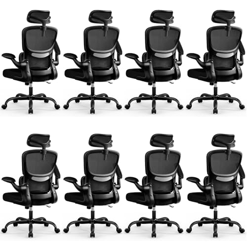 Image of BESTFAIR High Back Ergonomic Office Chair, Breathable Mesh Desk Chair with Lumbar Support, Adjustable Headrest, Flip-up Armrests, Computer Gaming Chair