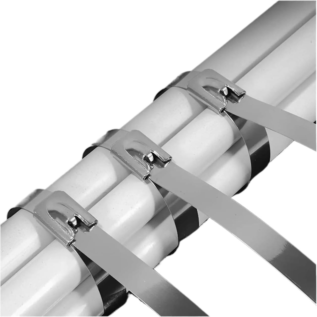 Metalowe opaski zaciskowe, Samoblokujące opaski kablowe ze stali nierdzewnej, srebrne 7,9 mm x (100–350), opakowanie 10–60 szt(7.9x300mm,60PCS)