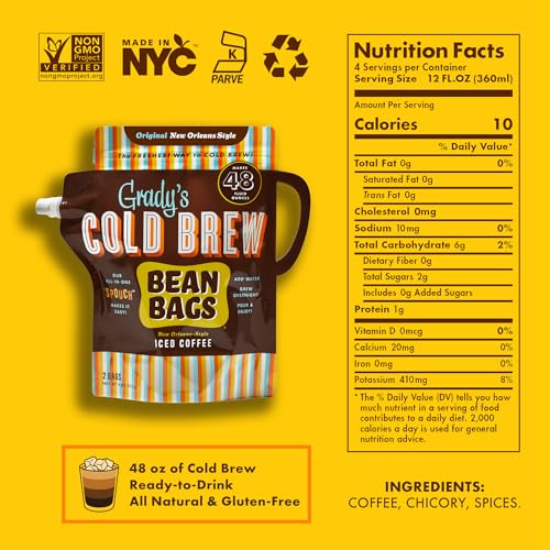 GRADY’S COLD BREW, New Orleans Style, 100% Arabica Ground Coffee & Chicory Pouches, All-in-One Cold Brew Mini Kit with 2 Easy-to-Brew Beans Bags, Makes 6 drinks image 5