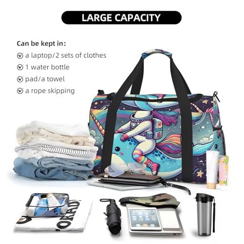 40l Gym Travel Duffel Bag Rainbow Horse Riding Narwhal In Space Carry-On Workout Overnight Backpack3