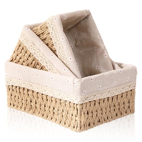 Brotkorb 3er Set, Brötchenkorb Geflochtener Korb Handgewebt Aufbewahrungskorb Brotkorb Geflochten aus Seegras Brotkörbchen Deko Körbe zum Brot, Backwaren und Haushaltswaren